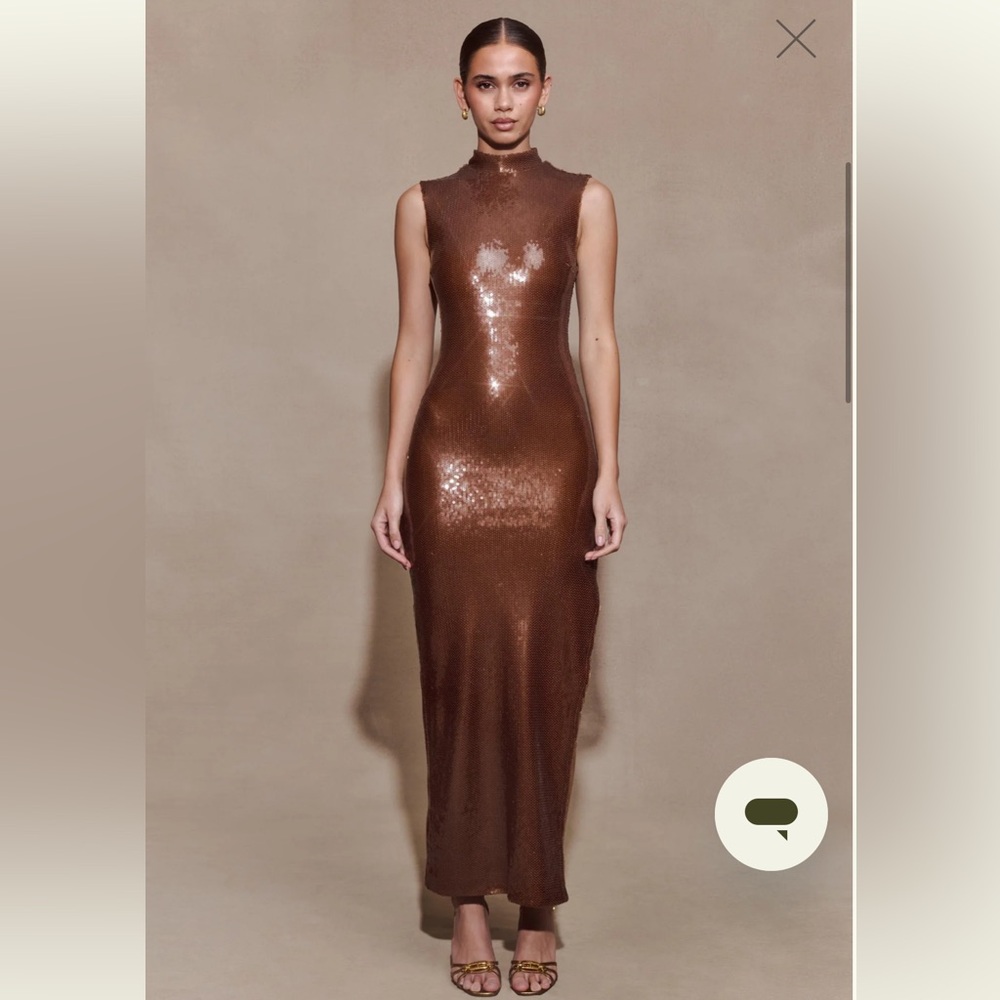 MESHKI Veronica Sequin Midi Dress in Chocolate